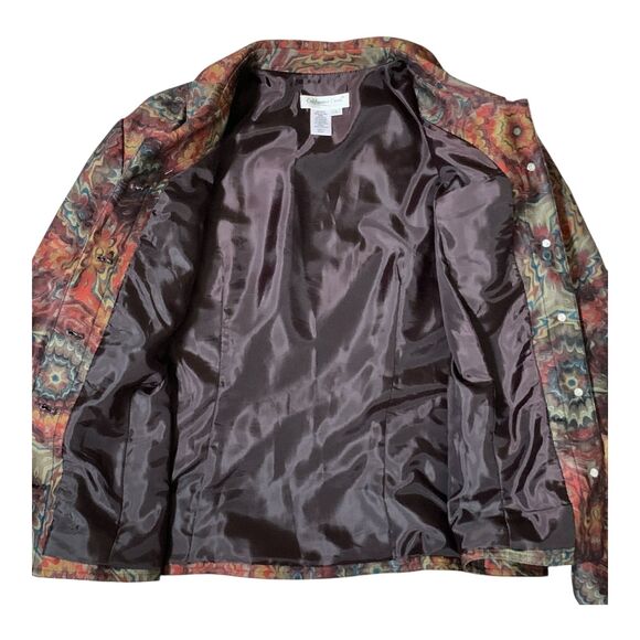 Coldwater Creek Jacket LARGE Multi Color Lined Artsy Long Sleeve Button Up - Picture 6 of 16